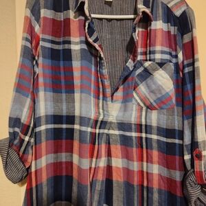 Canyon River Blues Rull Tab Sleeve, Pockets Plaid 1/2 Button-Up Tunic/dress XL